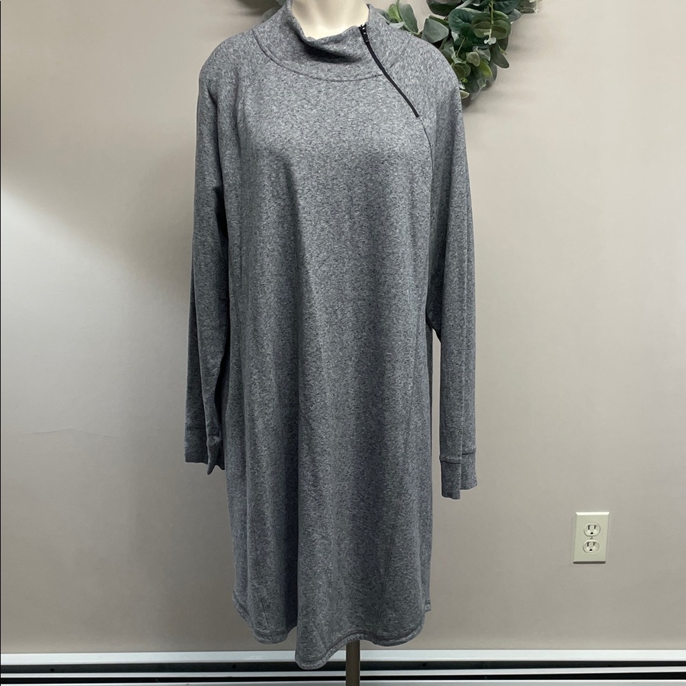 NWOT T by Talbots Long Sleeve Asymmetrical Zip Mock Neck Terry Knit Dress XL